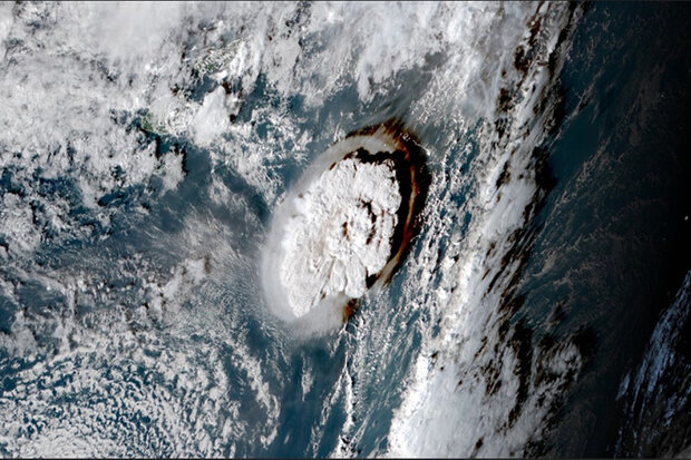 Tonga eruption satellite view