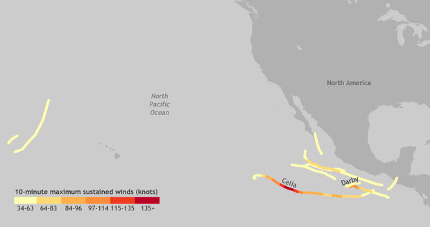 Map of hurricane tracks