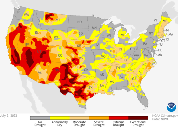U.S. drought conditions as of July 5, 2022
