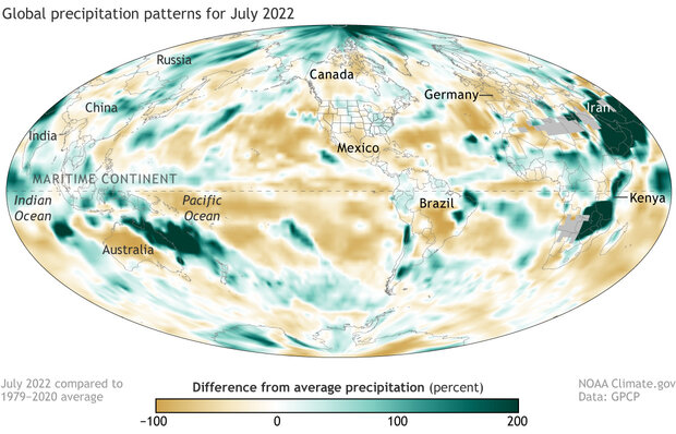 Global map of precipitation patterns in July 2022