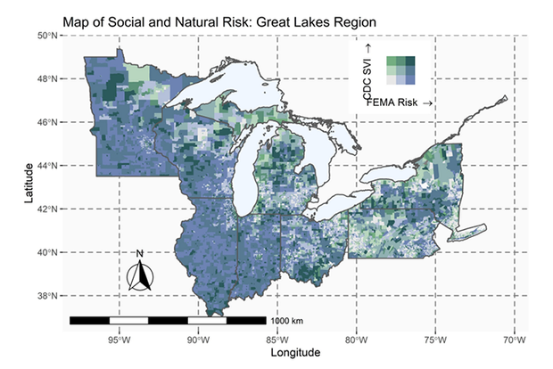 Social vulnerability map of Great Lakes region