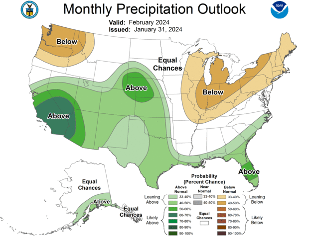 U.S. map of February precipitation outlook
