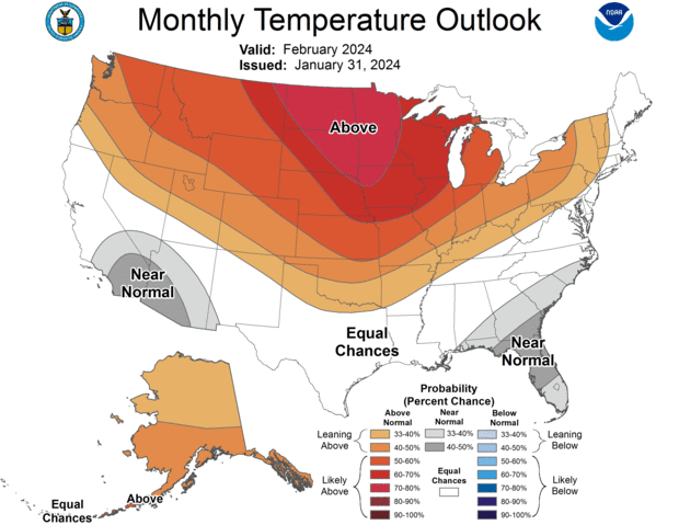 U.S. map of February temperature outlook