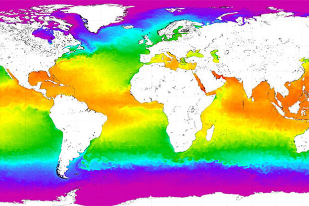 Color-coded sea-surface-temperature global map