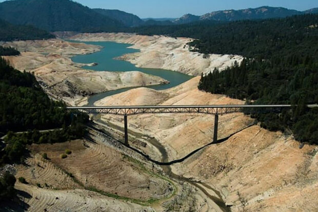 Low water level in aerial photo