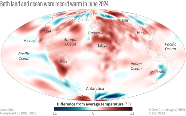 June 2024 global temperature map 