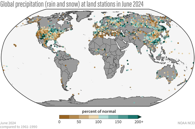 June 2024 global precipitation NCEI
