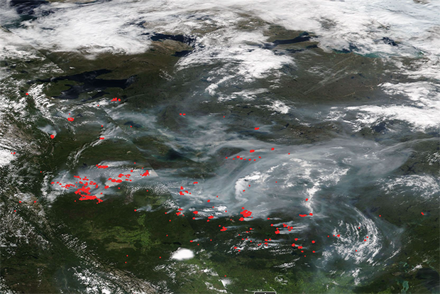 Satellite image of Canadian wildfires