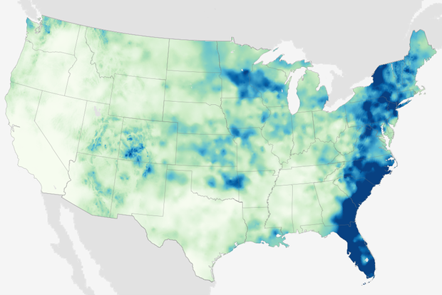 Map of contiguous United States showing total precipitation in August 2024