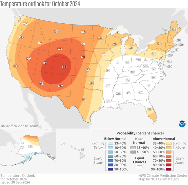 October 2024 temperature outlook map