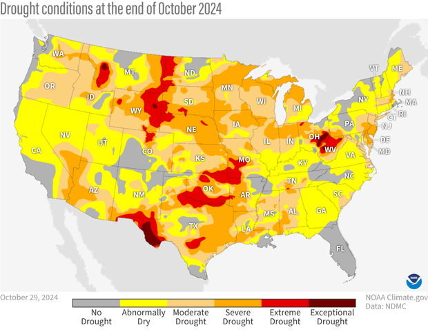 Drought conditions at the end of October 2024