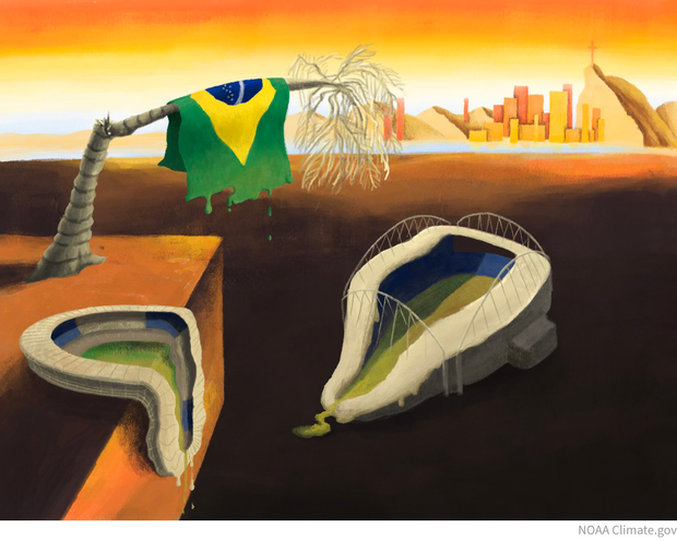 Extreme heat in Rio de Janeiro illustration a homage Salvador Dali's The Persistence of Memory