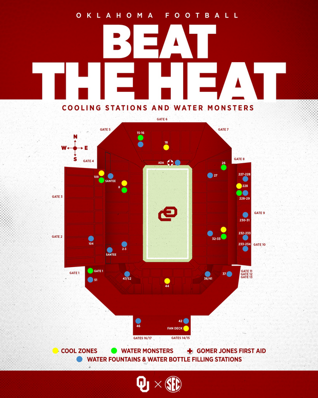Beat the heat cooling stations poster for the University of Oklahoma