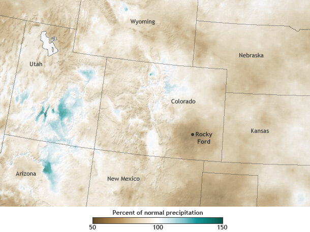 Percent normal precipitation Colorado map