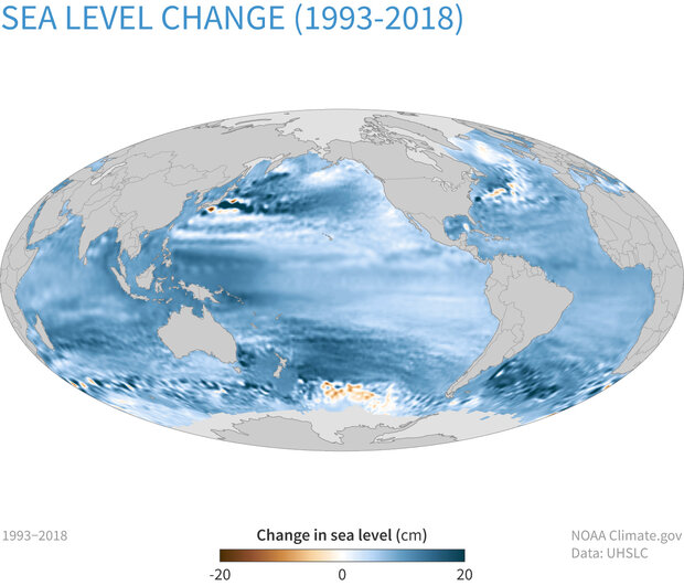 Global map of sea level rise since 1993