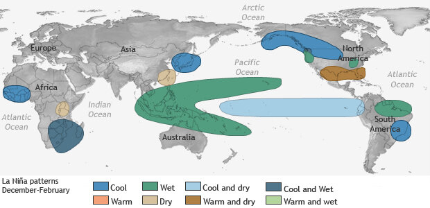 Typical impacts of La Nina during winter