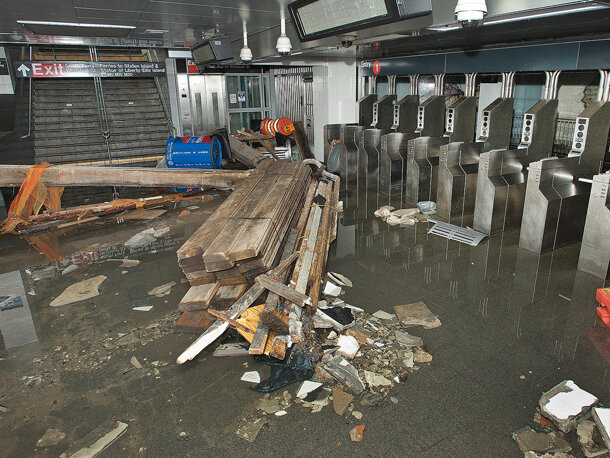 Flooding and storm damage in a subway station