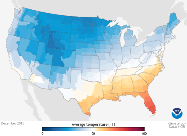 Average temperatures in December 2015