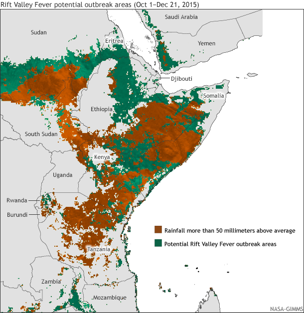 Map of potential Rift Valley Fever outbreak areas in East Africa.