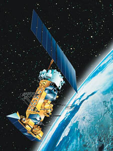 Artist drawing of NOAA-18 satellite in orbit above Earth