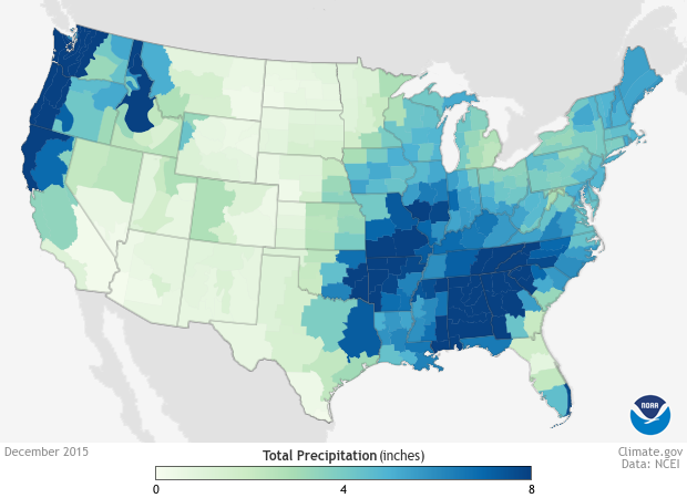 Total monthly precipitation in December 2015