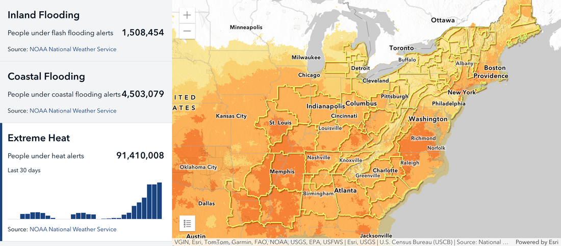 Extreme heat across the eastern US on June 23, 2025