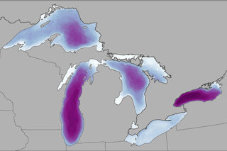 Map image for Great Lakes ice cover decreasing over last 40 years