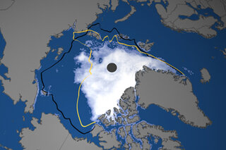 Map image for Arctic sea ice: 2012 record low was 18% smaller than previous record, nearly 50 percent below average