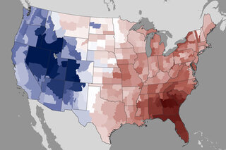 Map image for   U.S average temperature right at freezing for January, rain and snow a bit above average