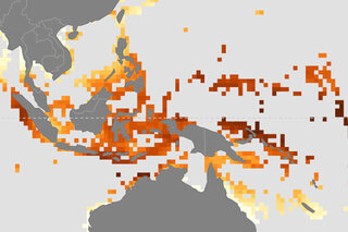 Map image for No safe haven for coral from the combined impacts of warming and ocean acidification
