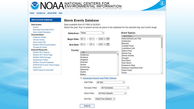Example thumbnail image for Severe Storms and Extreme Events - Data Table