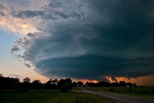 Photo of a wall cloud at sunset