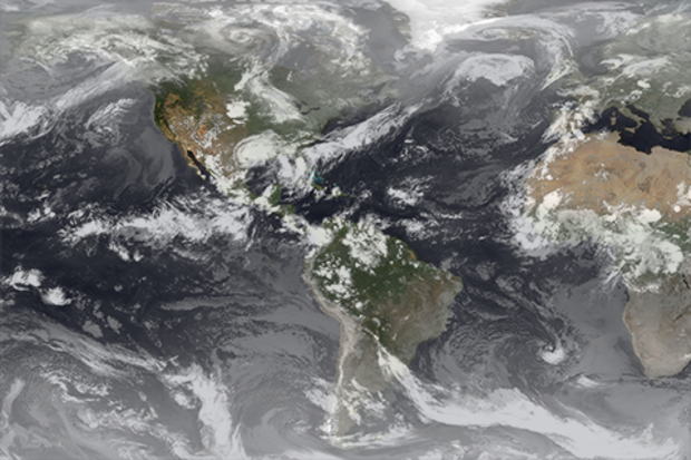 Animation from the GOES-R satellite of the atmosphere moving chaotically