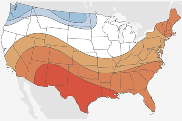 Map of U.S. temperature outlook for winter 2017-18