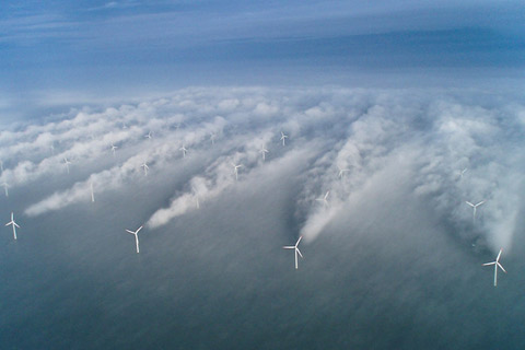 Wind Turbines Churn the Air over the North Sea